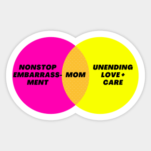 Venn Diagram: Mom: Unending Love + Care vs. Nonstop Embarrassment Sticker